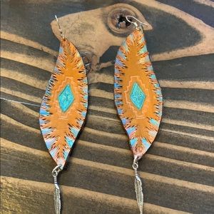 Real leather hand tooled earrings. New